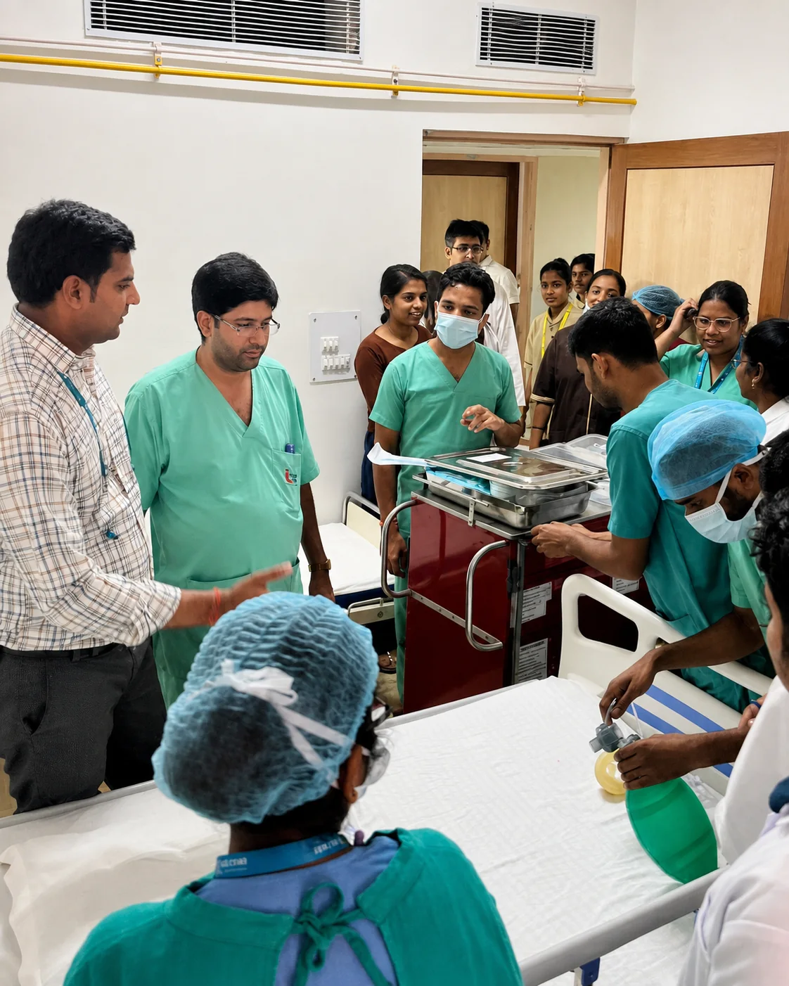 Healthcare professionals taking part in a bedside drill